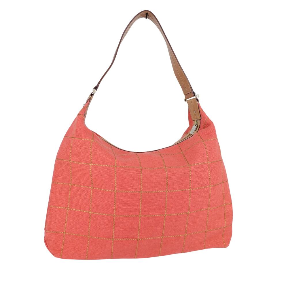 Liz Claiborne Canvas Hobo Shoulder Bag Coral and Tan Vintage Y2K